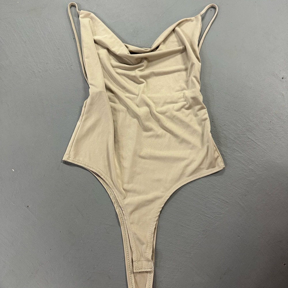 Beige Cowl Neck Bodysuit